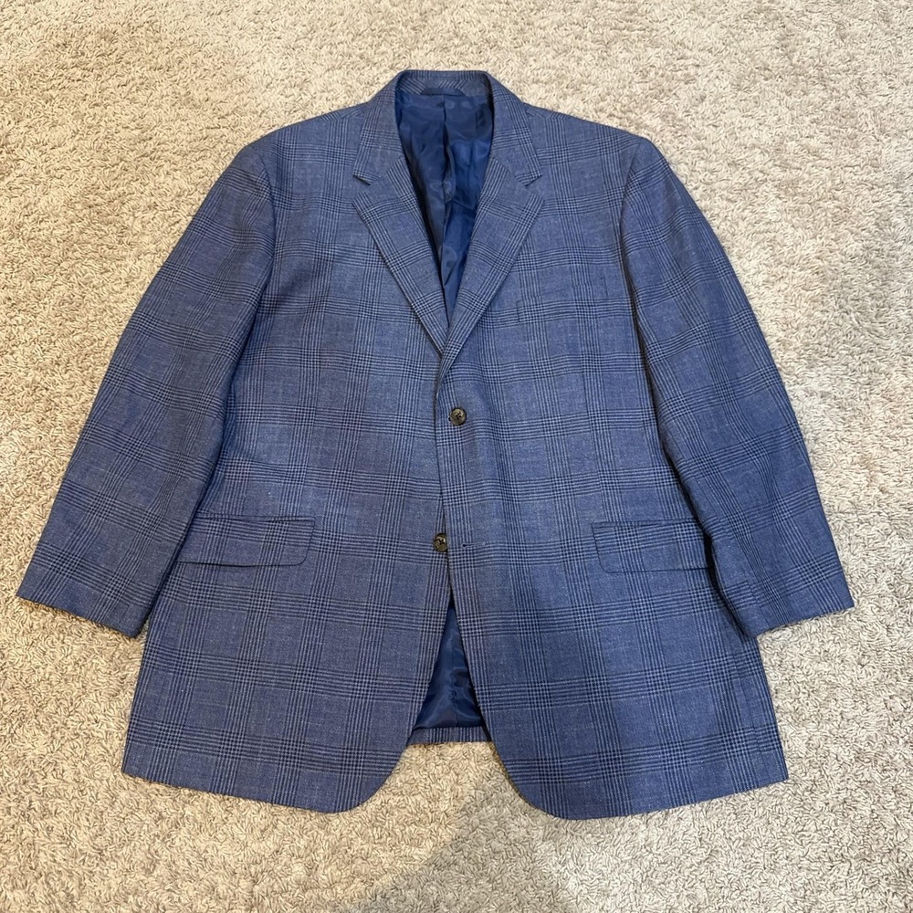 Rodd & Gunn Blazer Mens 2XL Blue Check Wool Cotton Sport Coat Jacket Lined